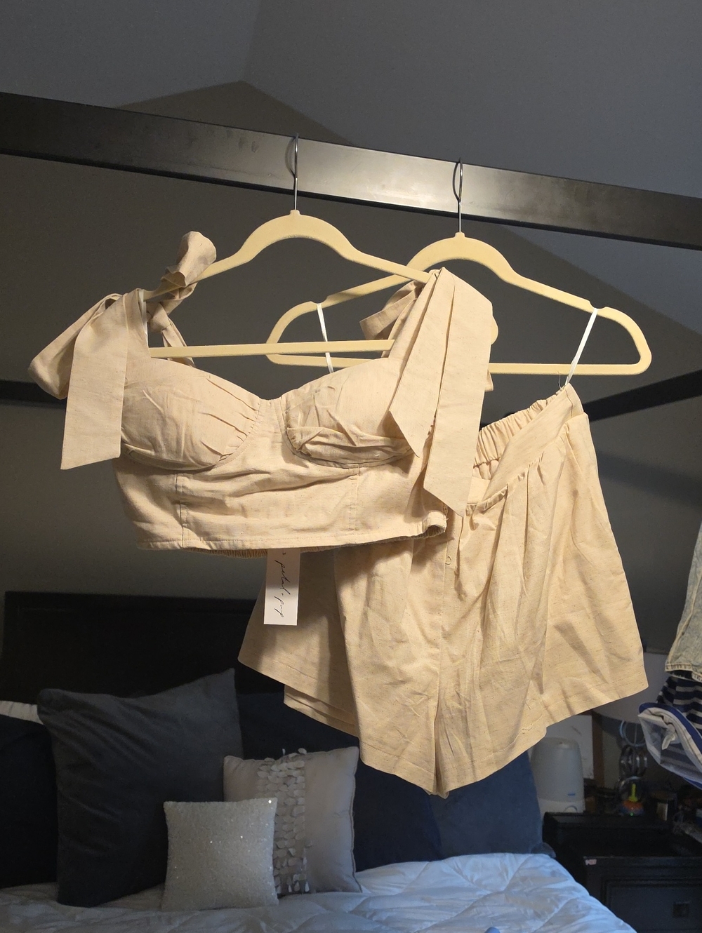 Petal & Pup Beige Tie-Shoulder Smocked Tube Top and Shorts Set